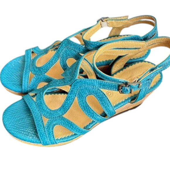 Bussola Marseille Cage Wedge "Snake" Leather Sandals - Turquoise - 39/8.5 - Picture 4 of 14